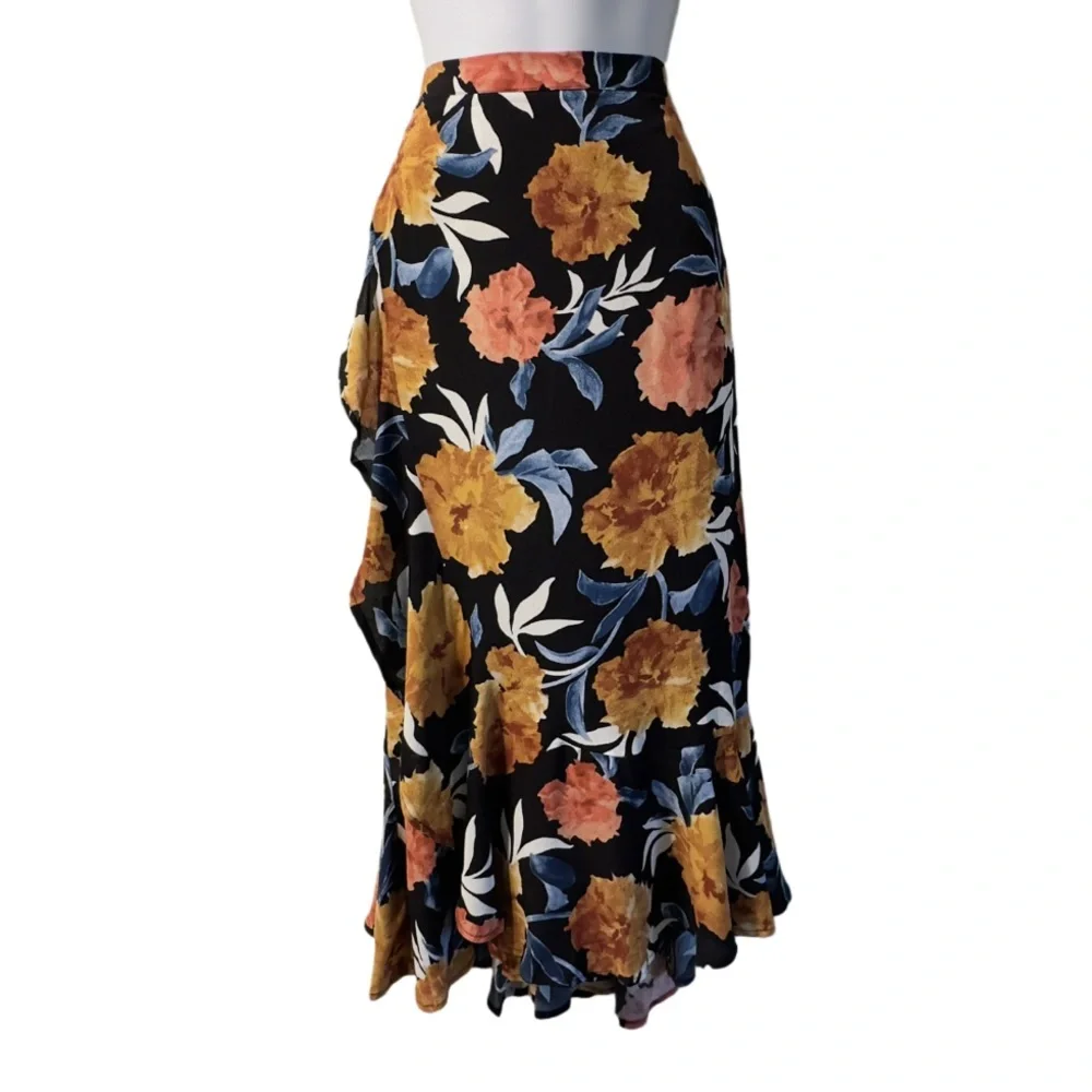 BAND OF GYPSIES | NWT High Low Wrap Full Ruffled Floral Boho Viscose Skirt